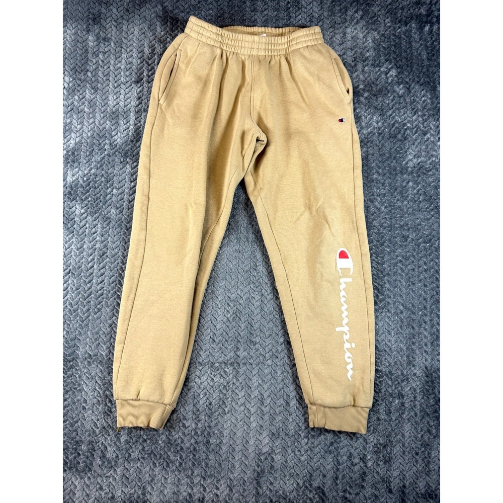 Champion Sweatpants Boys Large 14/16 Tan Graphic‎ Logo Fleece Lined High Rise